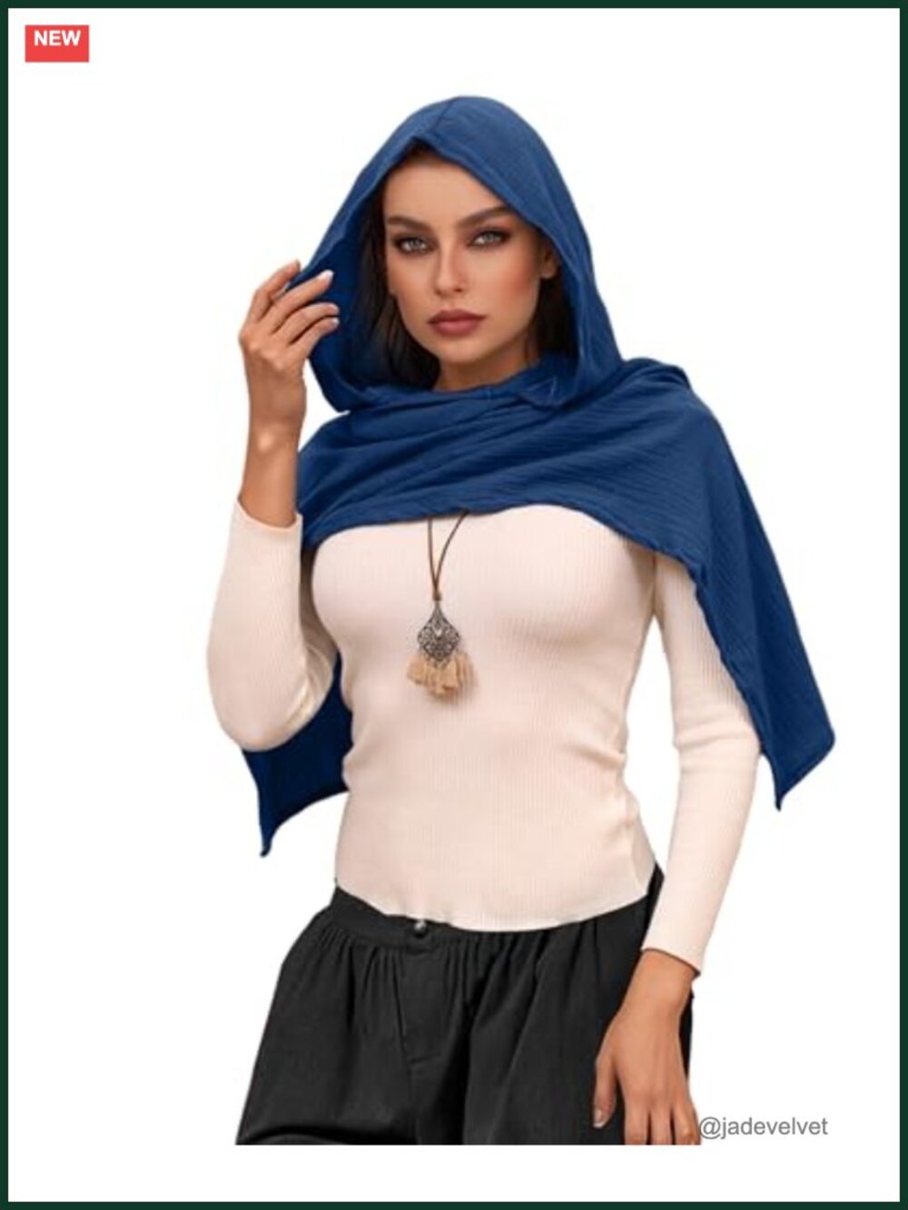 Cotton Linen Hooded Scarf Cape Shawl 3-in-1 Medieval Costume Accessory